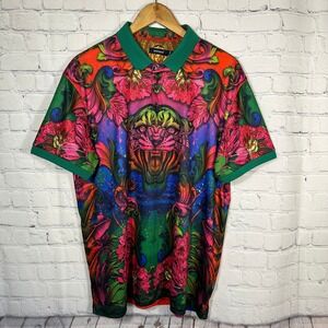 Barabas 2XL Tiger Baroque Graphic Polo Shirt Multi-Color Stretch Short Sleeve